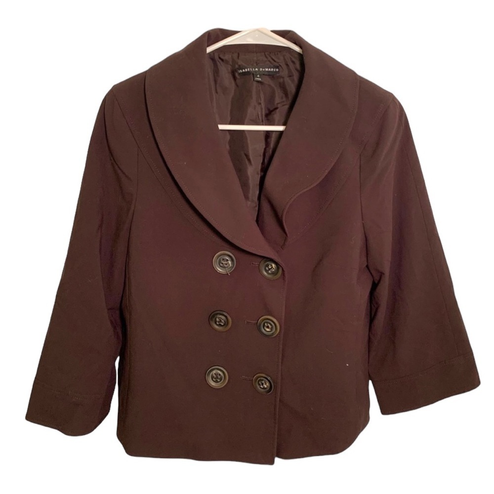 Isabella DeMarco Women's Size 4 Double Breasted Blazer Brown 3/4 Wide Sleeve